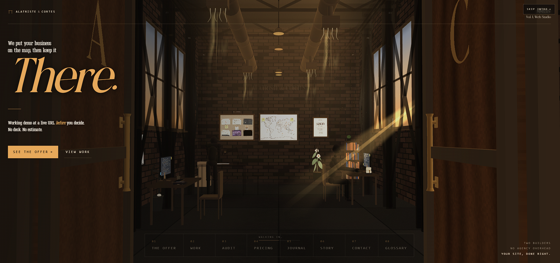 The Bay, three-quarter view of the industrial bay from foyer pose